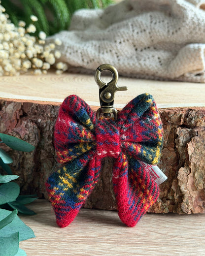 Harris Tweed® Bow Key Ring | Bag Charm | Red Tartan Check Dash Of Hounds