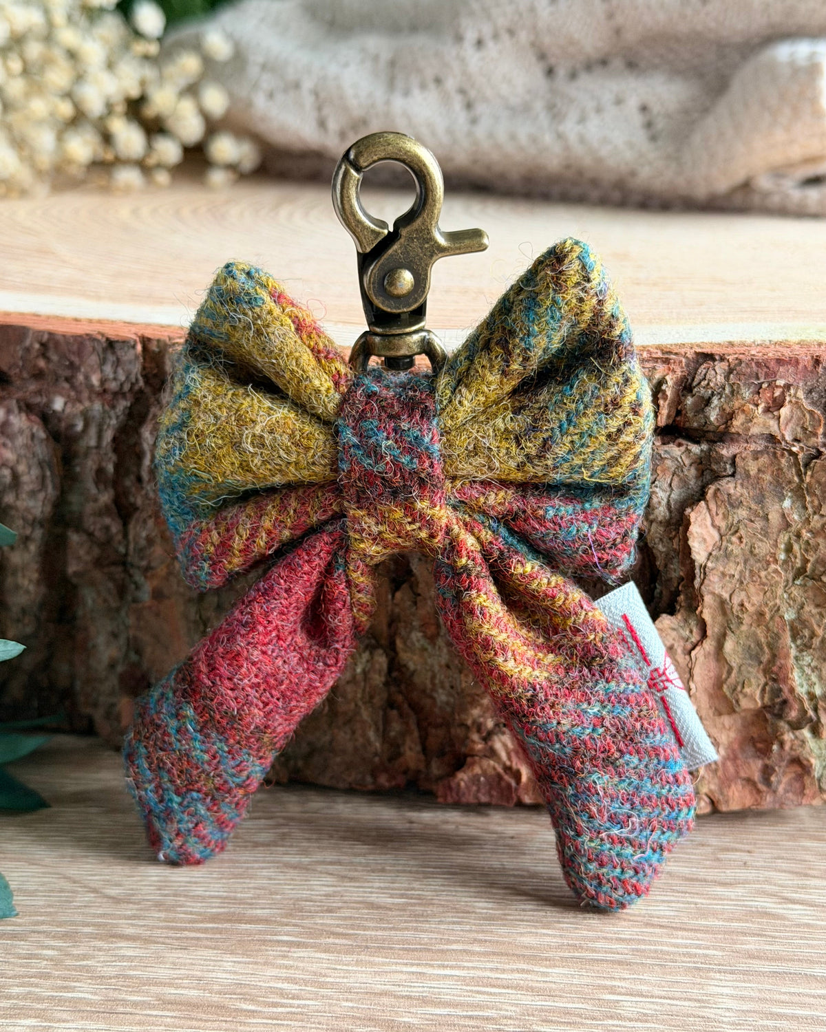 Harris Tweed® Bow Keyring | Bag Charm | Autumn Highland Teal Dash Of Hounds