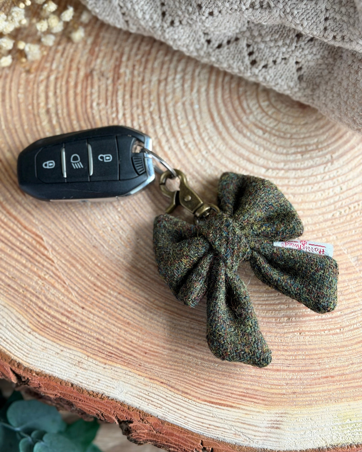 Harris Tweed® Bow Keyring | Bag Charm | Moss Green (Copy) Dash Of Hounds
