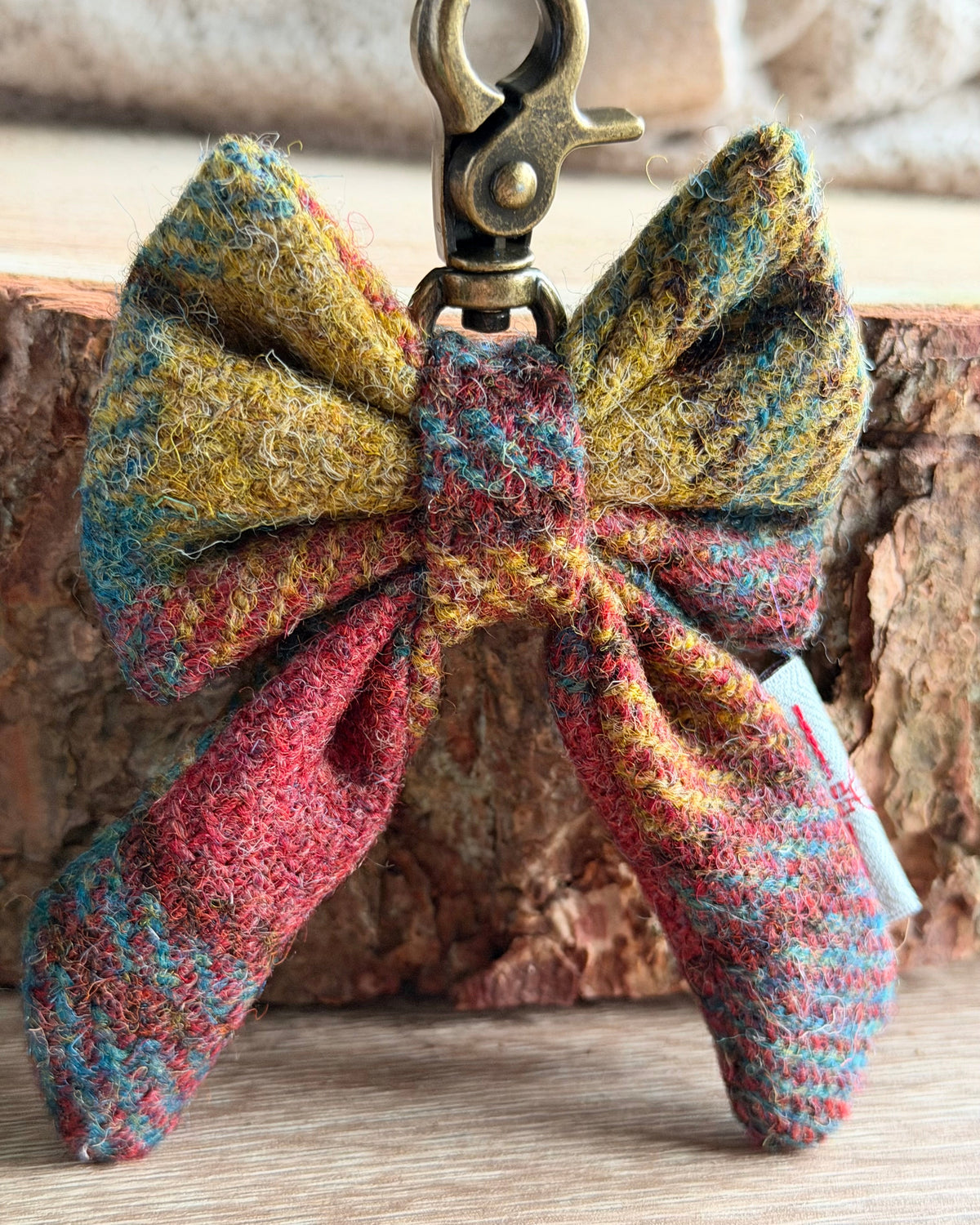 Harris Tweed® Bow Keyring | Bag Charm | Autumn Highland Teal Dash Of Hounds