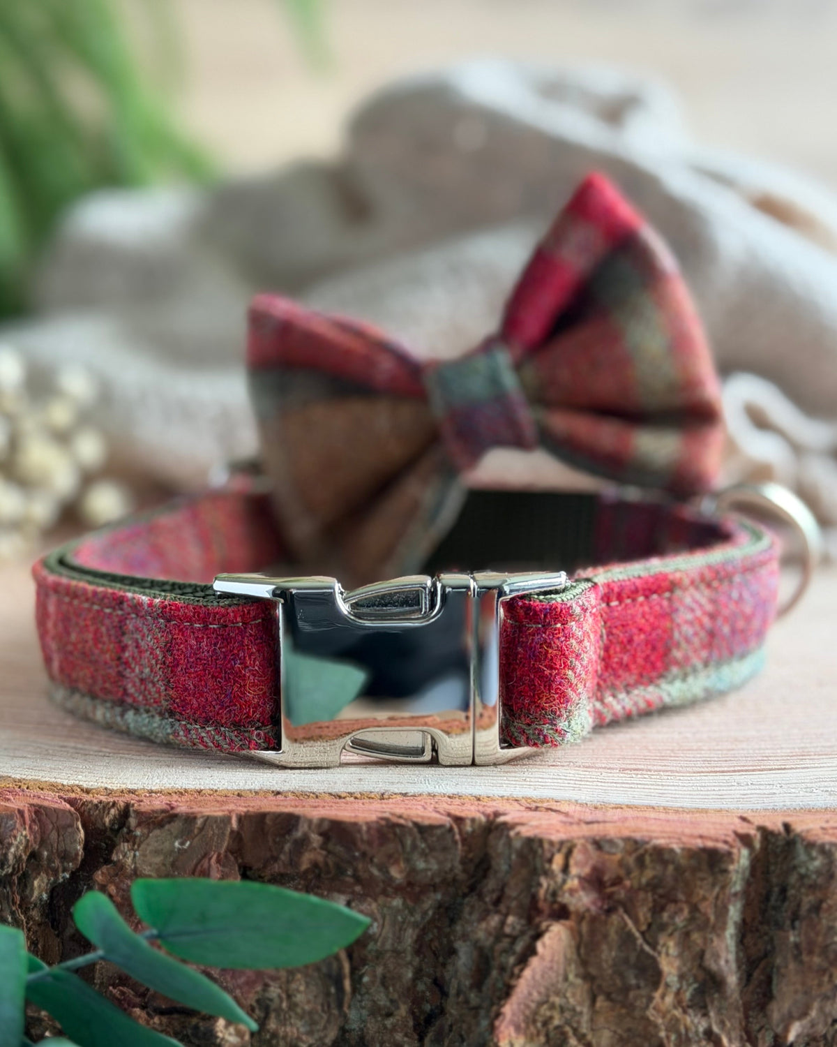 Autumn Khaki Tweed Dog Collar Bow & Lead Set Dash Of Hounds