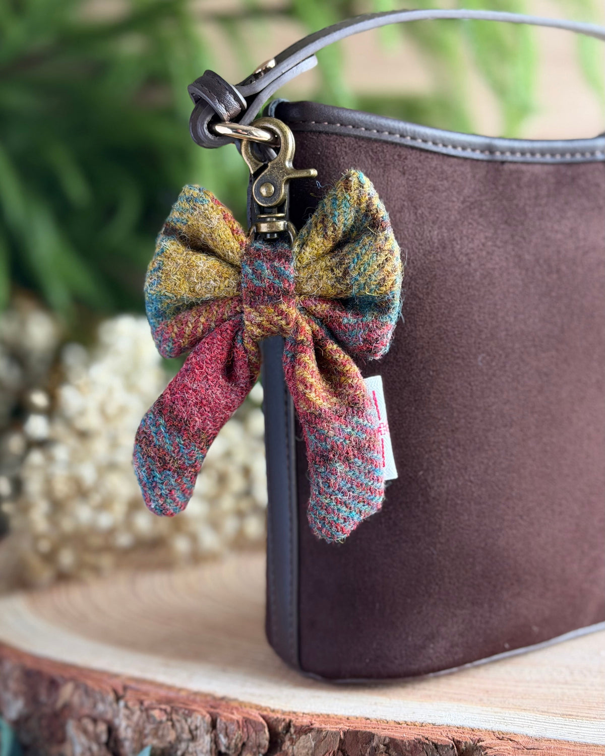 Harris Tweed® Bow Keyring | Bag Charm | Autumn Highland Teal Dash Of Hounds