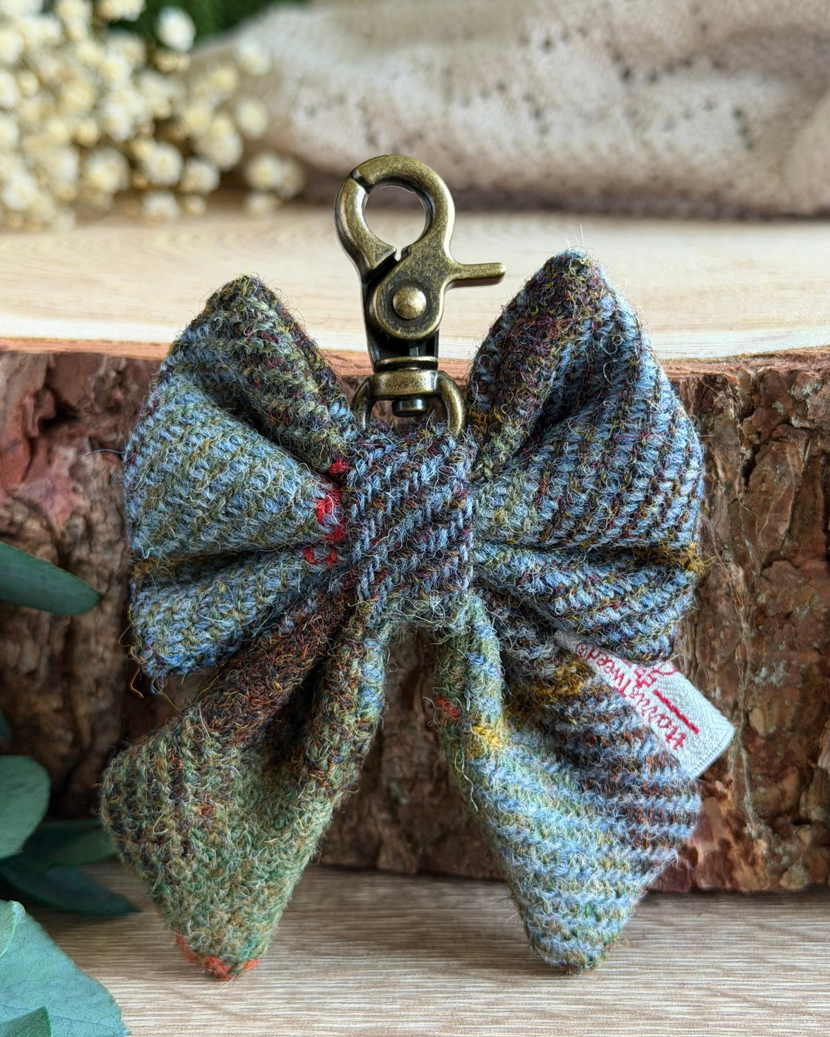 Harris Tweed® Bow Keyring | Bag Charm | Heritage Blue Green Dash Of Hounds
