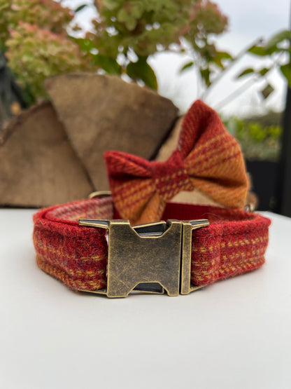 Pumpkin Spice Orange Tweed Dog Collar Bow & Lead Set Dash Of Hounds