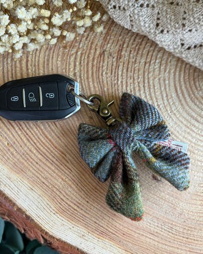 Harris Tweed® Bow Keyring | Bag Charm | Heritage Blue Green Dash Of Hounds