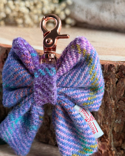 Harris Tweed® Bow Key Ring | Bag Charm | Pink Lilac Dash Of Hounds