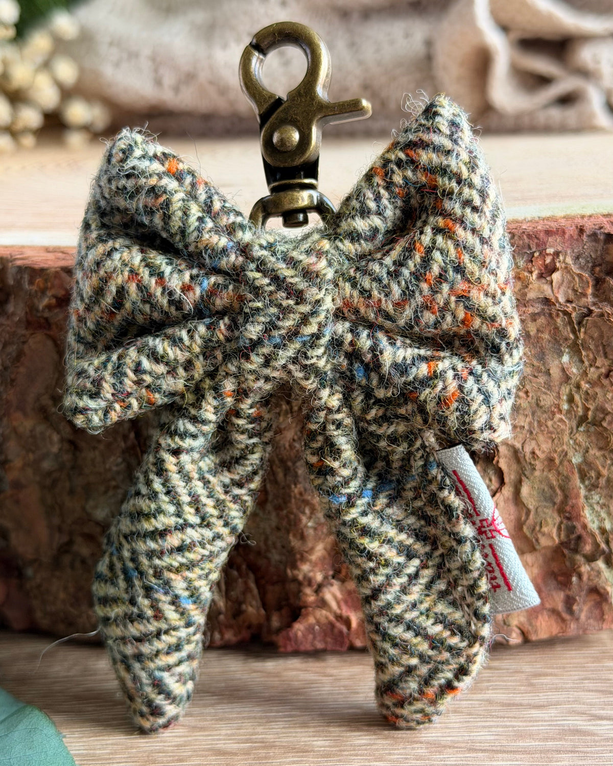 Harris Tweed® Bow Keyring | Bag Charm | Heritage Brown Herringbone Dash Of Hounds