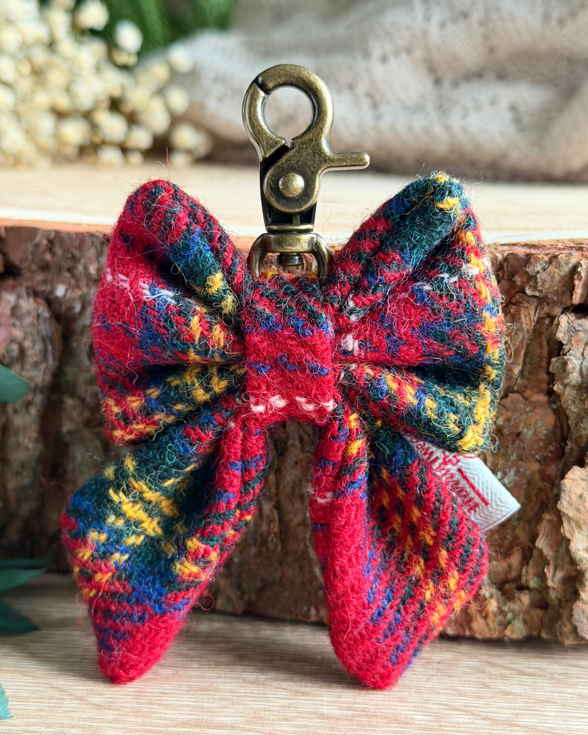 Harris Tweed® Bow Key Ring | Bag Charm | Red Tartan Check Dash Of Hounds
