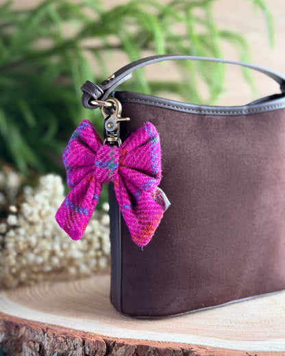 Harris Tweed® Bow Keyring | Bag Charm | Cerise Pink Dash Of Hounds