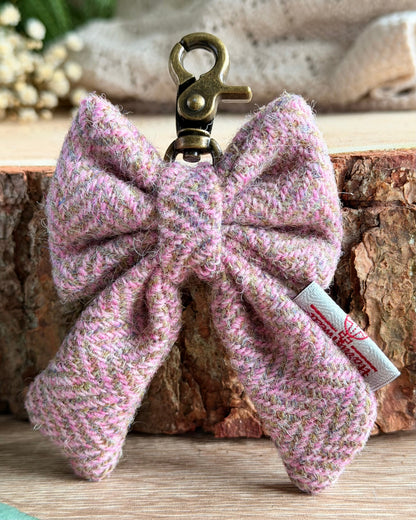 Harris Tweed® Bow Keyring | Bag Charm | Heritage Pink Green Herringbone (Copy) Dash Of Hounds