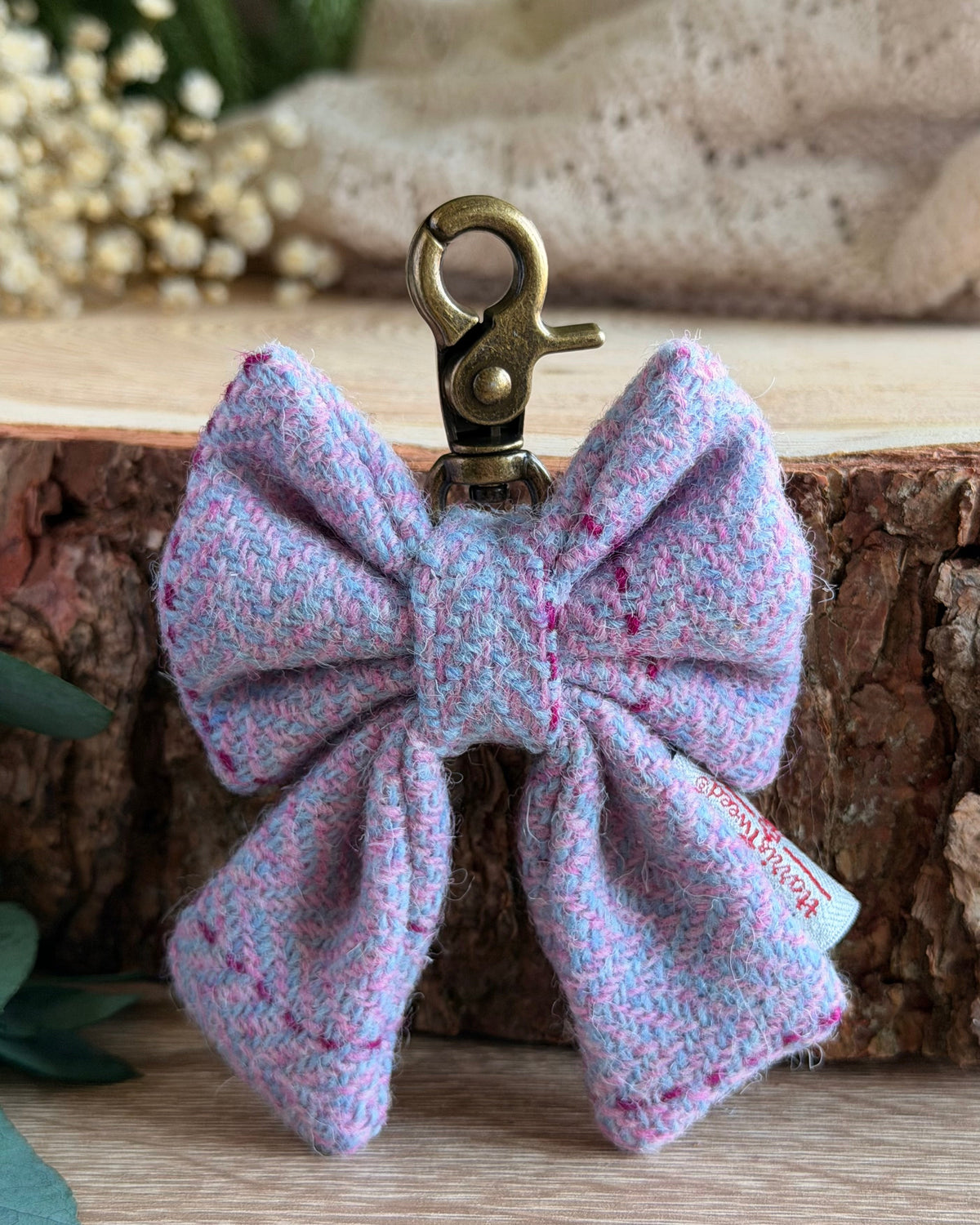 Harris Tweed® Bow Keyring | Bag Charm | Heather Mist Lilac Dash Of Hounds