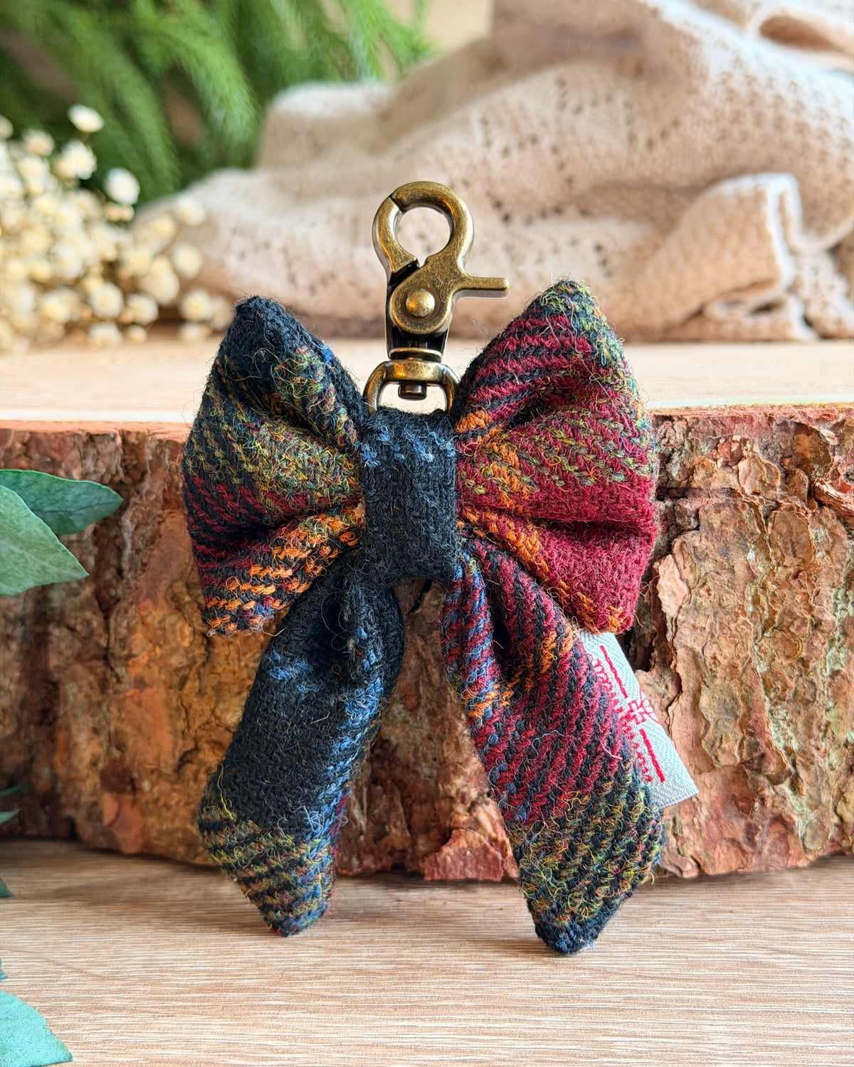 Harris Tweed® Bow Keyring | Bag Charm | Autumn Brown Check (Copy) Dash Of Hounds