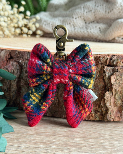 Harris Tweed® Bow Key Ring | Bag Charm | Red Tartan Check Dash Of Hounds
