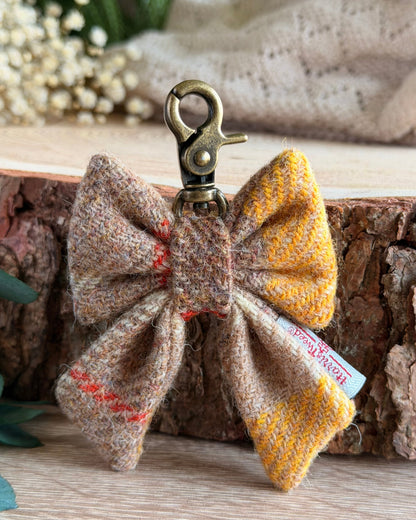 Harris Tweed® Bow Keyring | Bag Charm | Natural Yellow Check Dash Of Hounds