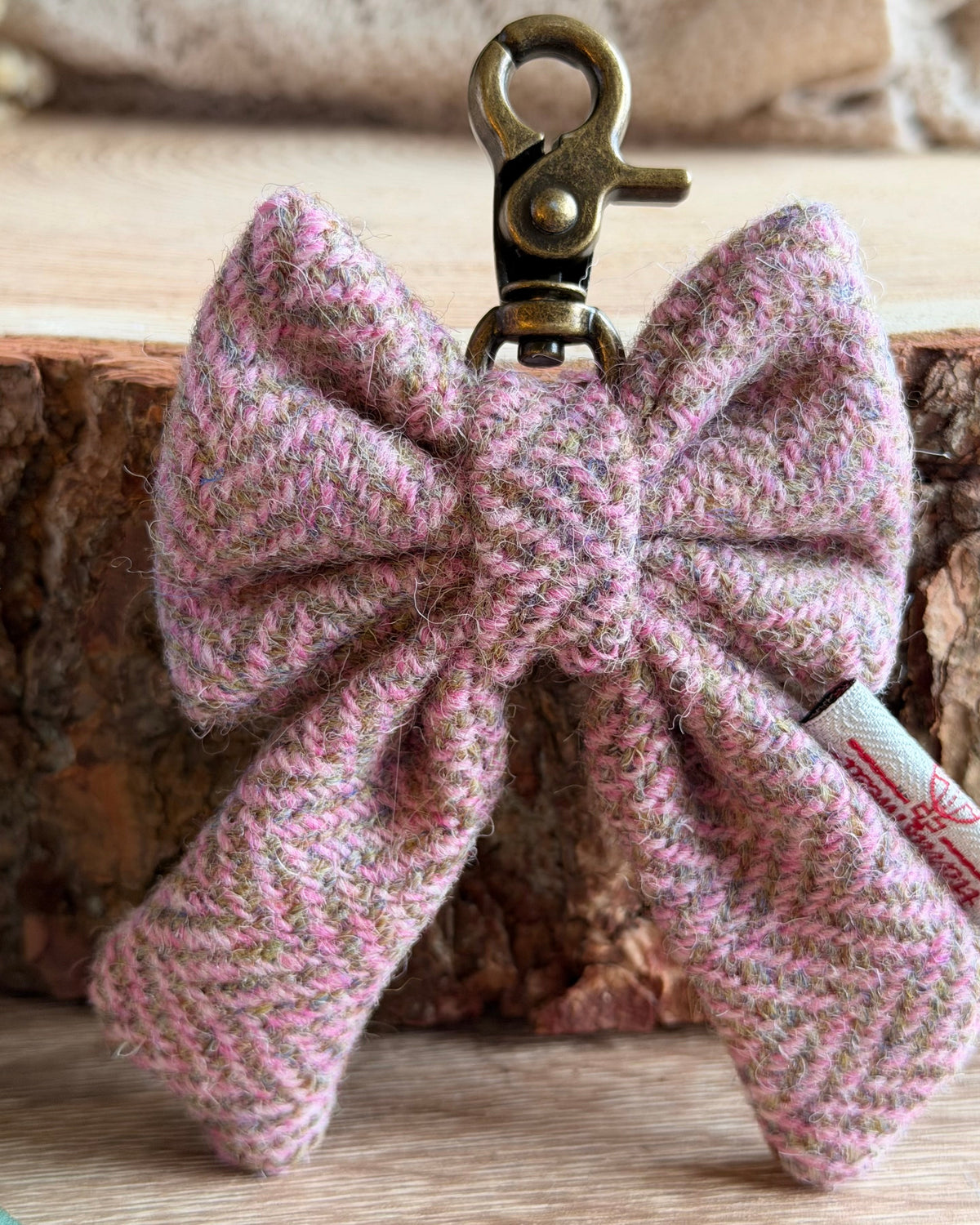 Harris Tweed® Bow Keyring | Bag Charm | Heritage Pink Green Herringbone (Copy) Dash Of Hounds