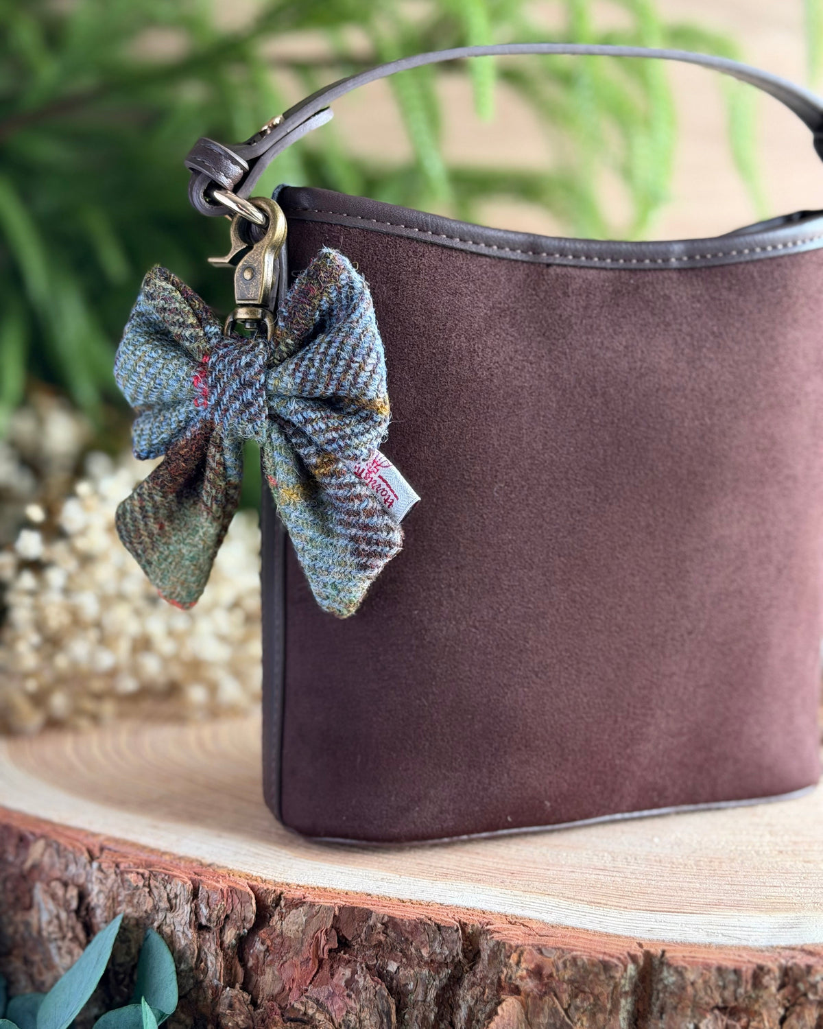 Harris Tweed® Bow Keyring | Bag Charm | Heritage Blue Green Dash Of Hounds