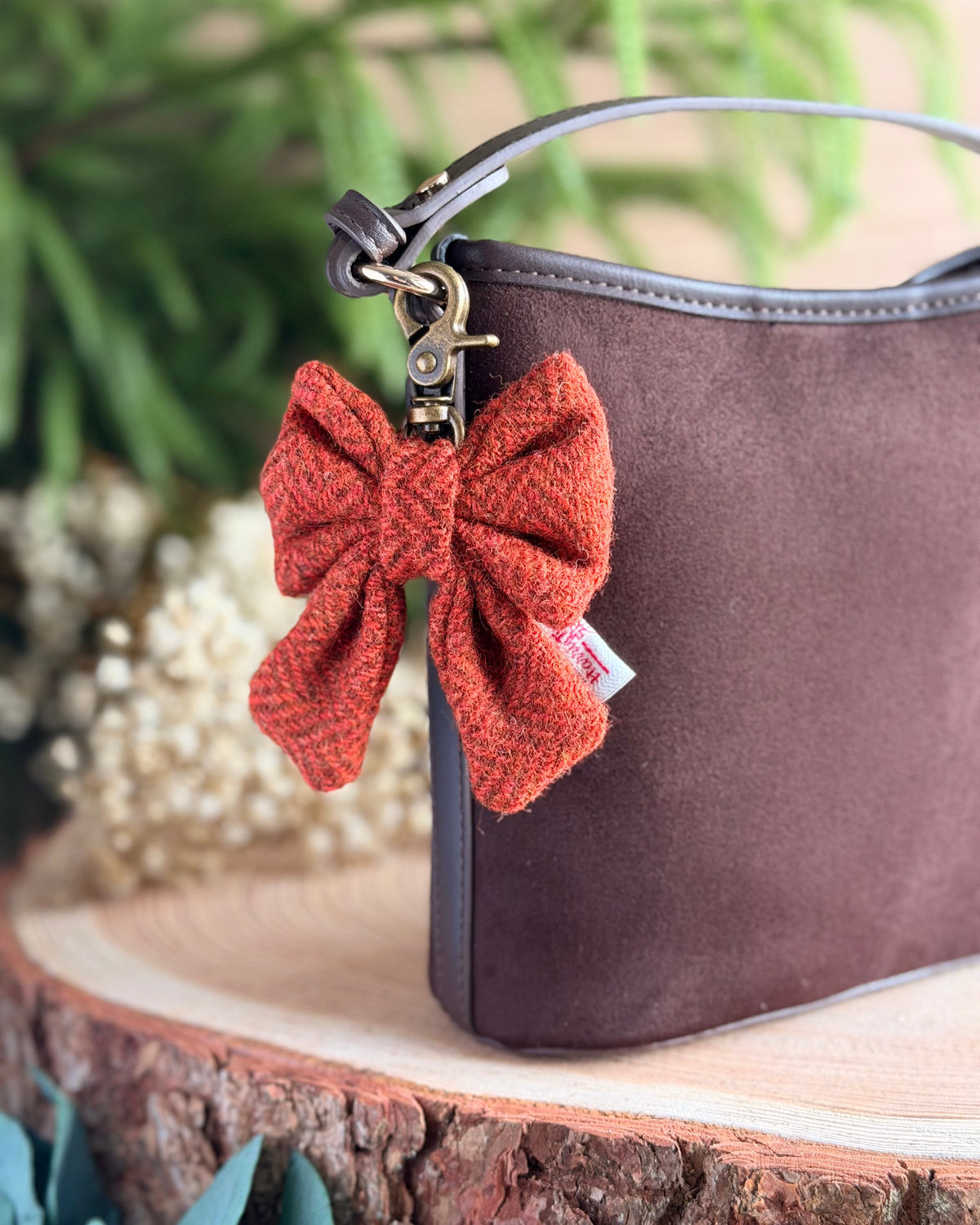 Harris Tweed® Bow Keyring | Bag Charm | Burnt Orange Dash Of Hounds