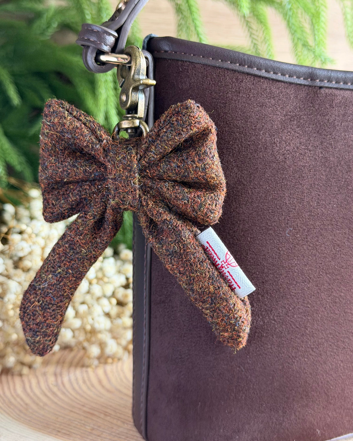 Harris Tweed® Bow Keyring | Bag Charm | Walnut Brown Dash Of Hounds
