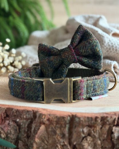 Harris Tweed® Moss Green Dog Collar Bow & Lead Set (Copy) Dash Of Hounds