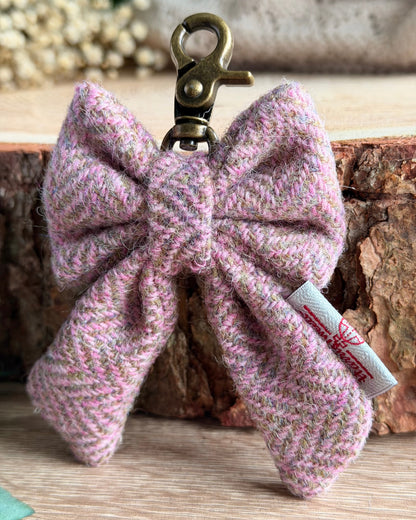 Harris Tweed® Bow Keyring | Bag Charm | Heritage Pink Green Herringbone (Copy) Dash Of Hounds