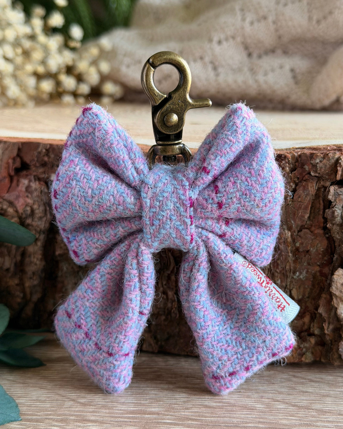 Harris Tweed® Bow Keyring | Bag Charm | Heather Mist Lilac Dash Of Hounds