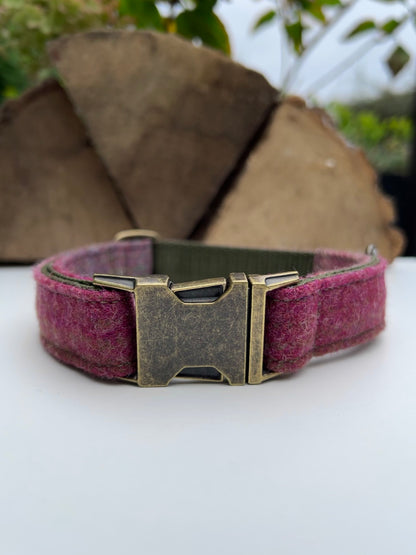 Mauve Meadow Check Pink Tweed Dog Collar Bow & Lead Set Dash Of Hounds