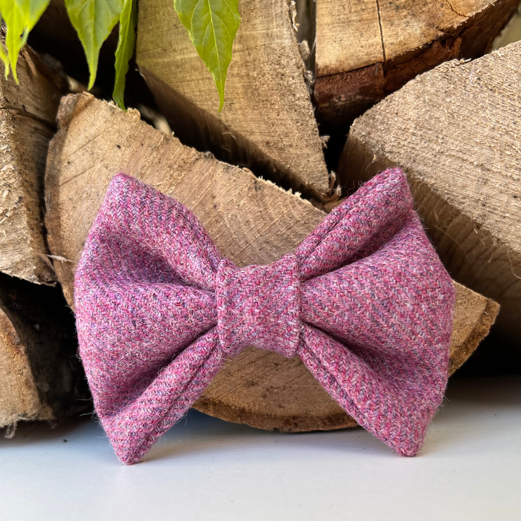 Sherbert Pink Tweed Dog Collar Bow & Lead Set Dash Of Hounds