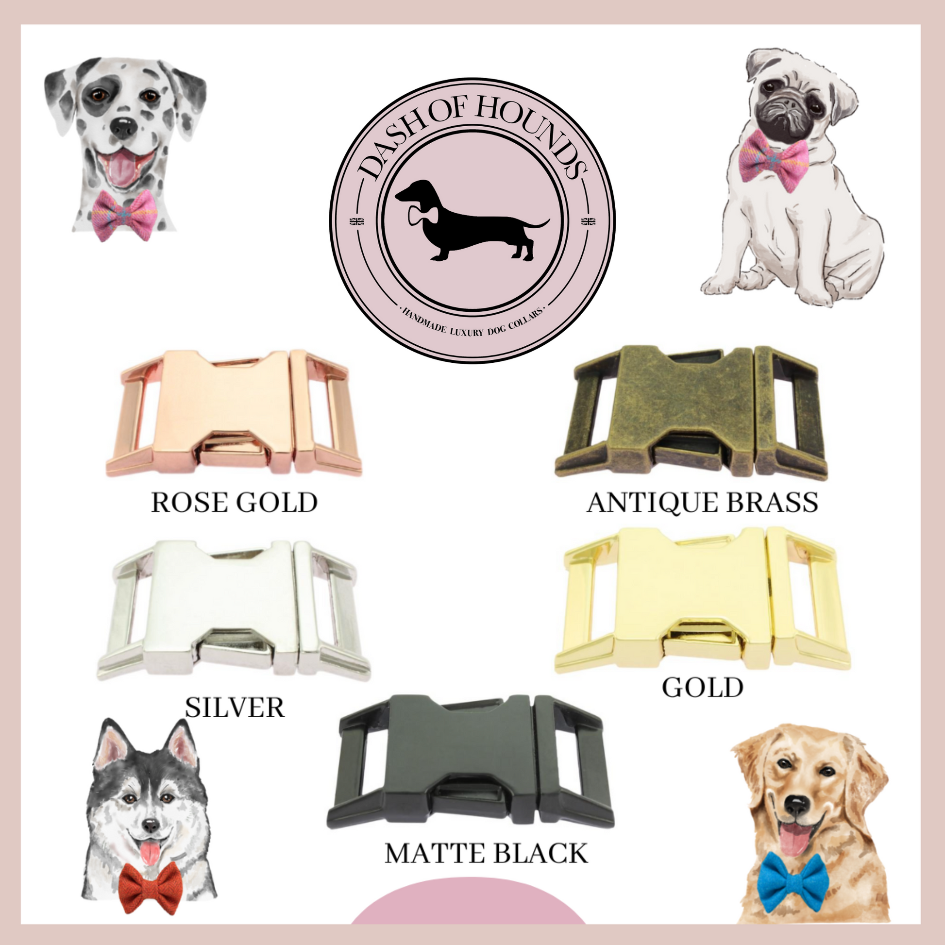 Harris Tweed® Pastel Pink Dog Collar Bow & Lead Set Dash Of Hounds