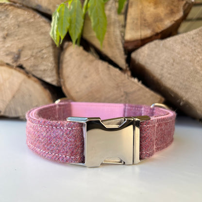 Sherbert Pink Tweed Dog Collar Bow & Lead Set Dash Of Hounds