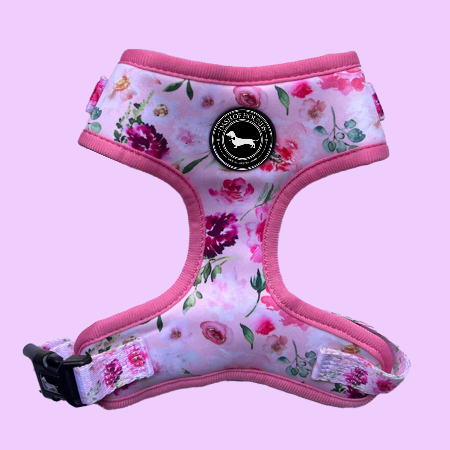 Pink Watercolour Floral Dog Harness with optional Lead Poo Bag Dash Of Hounds