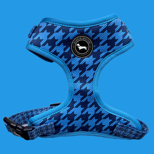 Teal Blue Houndstooth Dog Harness with optional Lead Poo Bag Dash Of Hounds