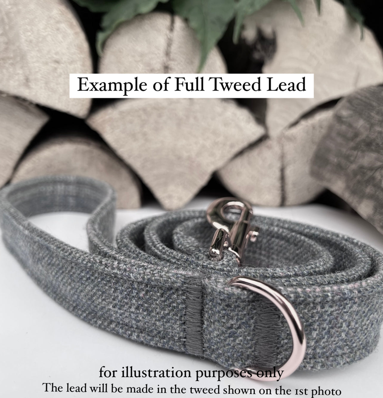 Light Grey Tweed Rose Gold Dog Collar Bow and Lead Set