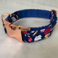 Navy Blue, Lilac & Pink Ditsy Floral Dog Collar, Bow & Lead Set Hunter & Co.