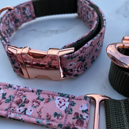 Dusky Pink Ditsy Floral Dog Collar, Bow & Lead Set Hunter & Co.