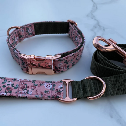 Dusky Pink Ditsy Floral Dog Collar, Bow & Lead Set Hunter & Co.