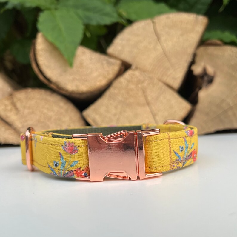 Mustard Yellow Ditsy Floral Dog Collar, Bow & Lead Set Hunter & Co.
