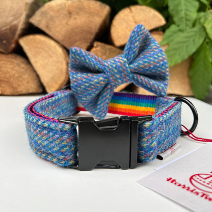 Harris Tweed® Rainbow Dog Collar Bow & Lead Set Hunter & Co.