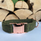 Merino Lambswool Moss Green Tweed Dog Collar Bow & Lead Set Hunter & Co.