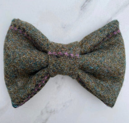 Green Blue Pink Tweed Dog Collar Bow & Lead Set Hunter & Co.