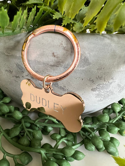 Bone Rose Gold Dog ID Tag | Premium Thick Engraved Steel | 4cm Dog Identification Tags Hunter & Co.