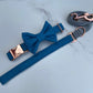 Marine Blue Grey Merino Wool Tweed Dog Collar Bow & Lead Set Hunter & Co.