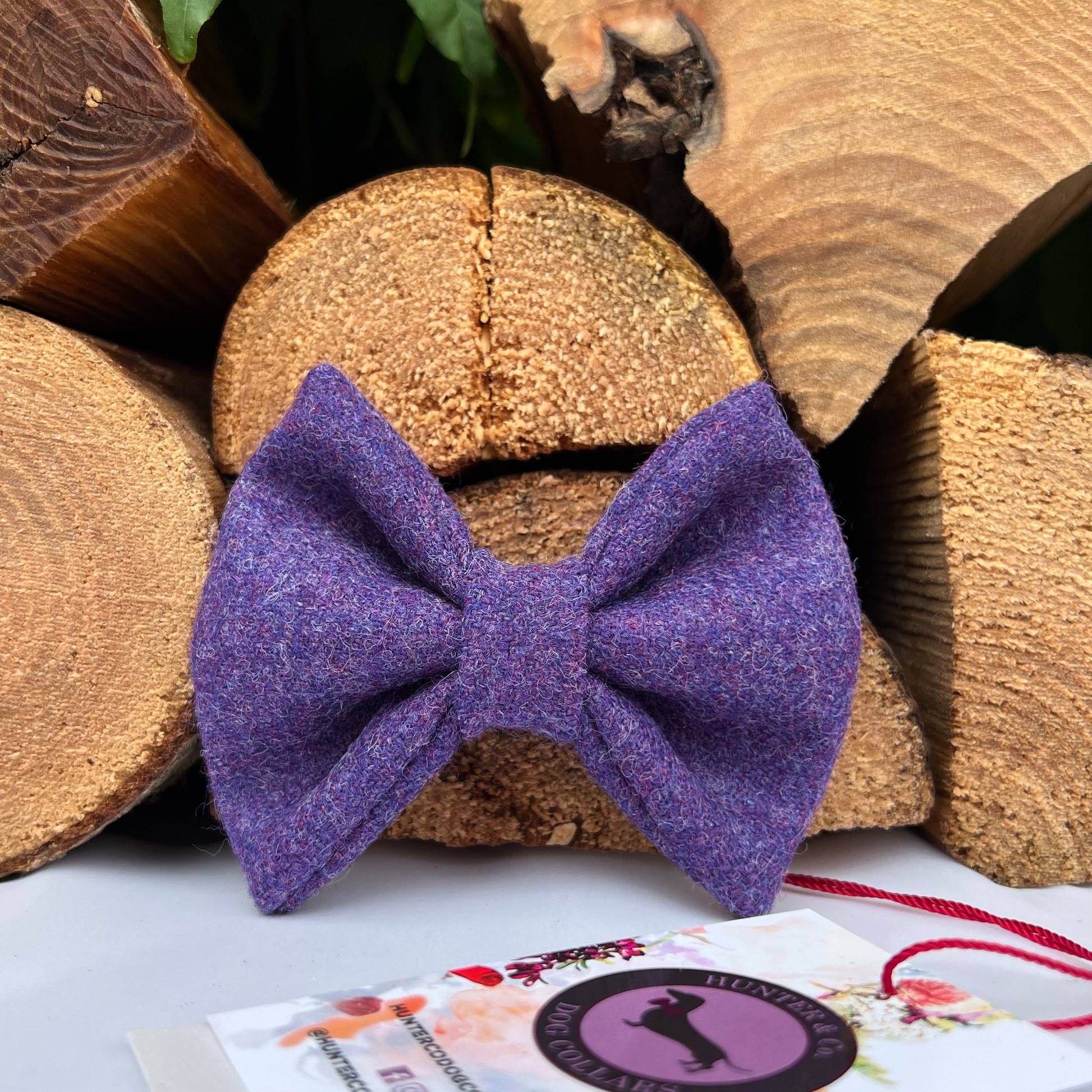 Purple Tweed Dog Collar Bow & Lead Set Hunter & Co.