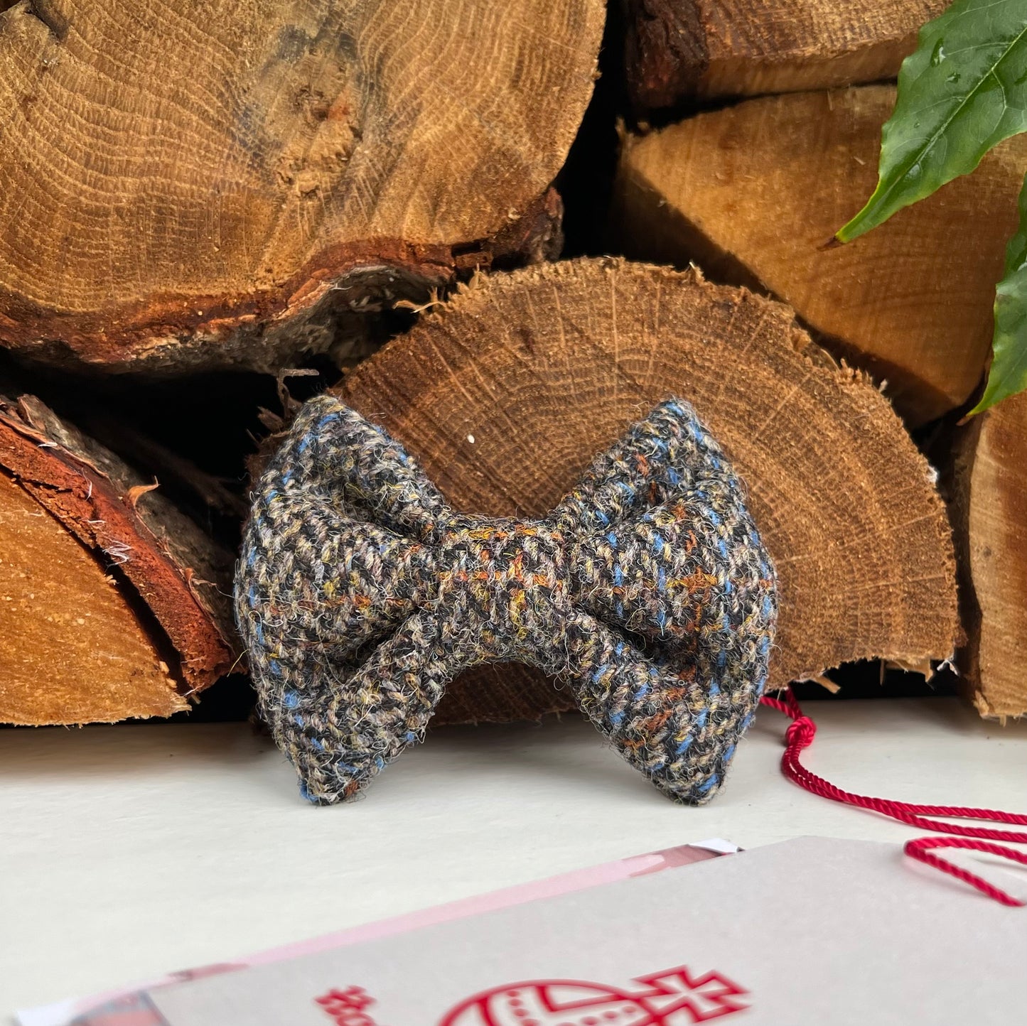 Harris Tweed® Brown Blue Herringbone Dog Collar Bow & Lead Set Hunter & Co.
