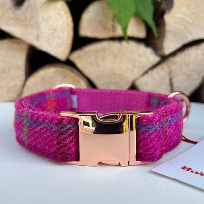 Harris Tweed® Cerise Pink Tweed Dog Collar Bow & Lead Set Hunter & Co.