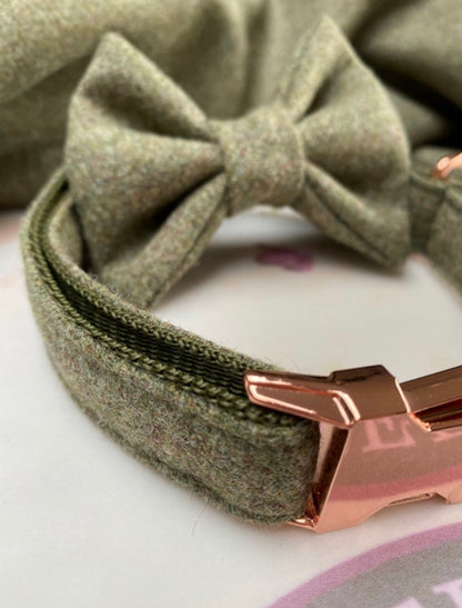 Green Tweed Dog Collar Bow & Lead Set Hunter & Co.