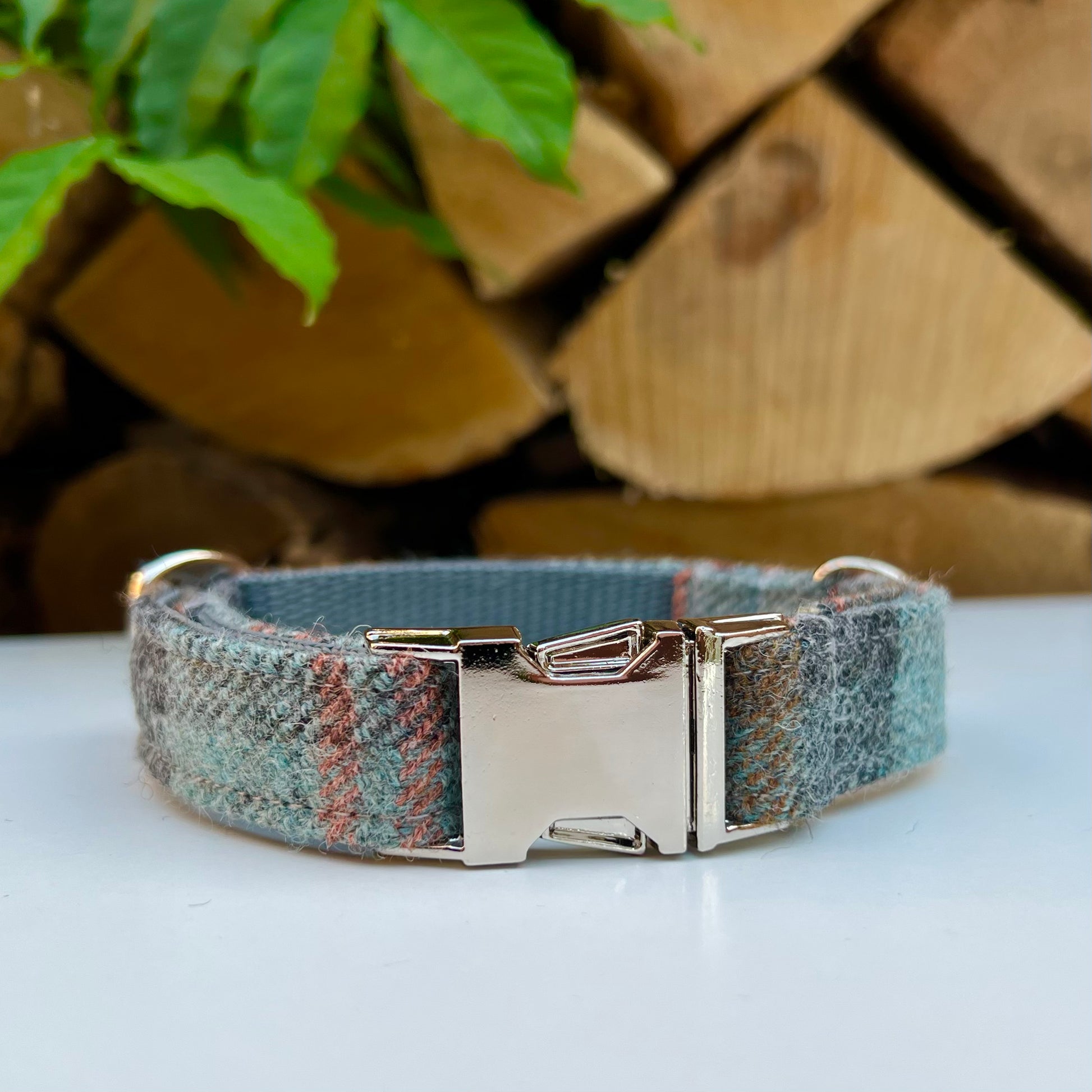 Rose Gold Blue Tweed Dog Collar Bow & Lead Set Hunter & Co.