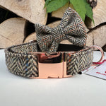 Harris Tweed® Heritage Brown Herringbone Dog Collar Bow & Lead Set Hunter & Co.