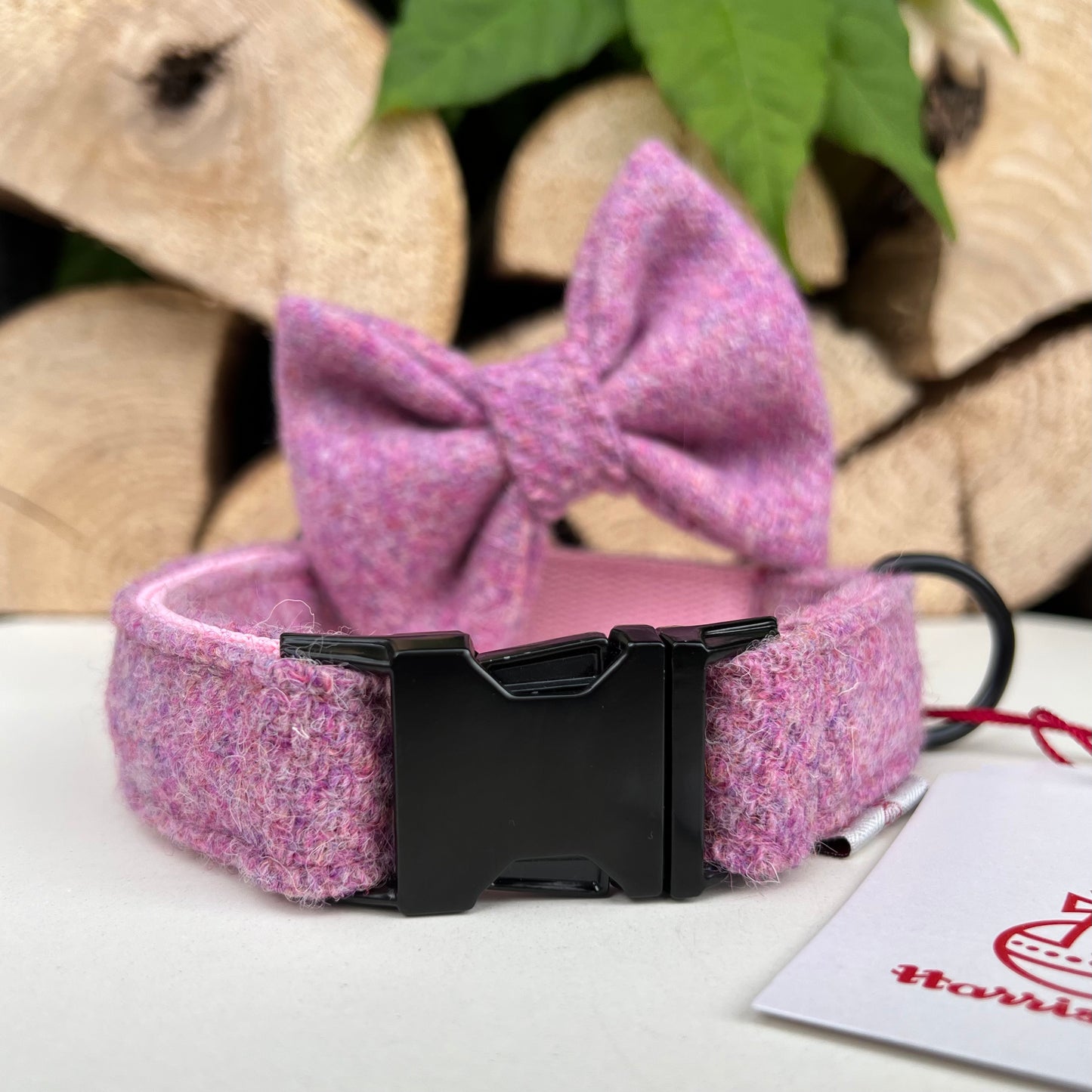 Harris Tweed® Rose Blush Pink Tweed Dog Collar Bow & Lead Set Hunter & Co.