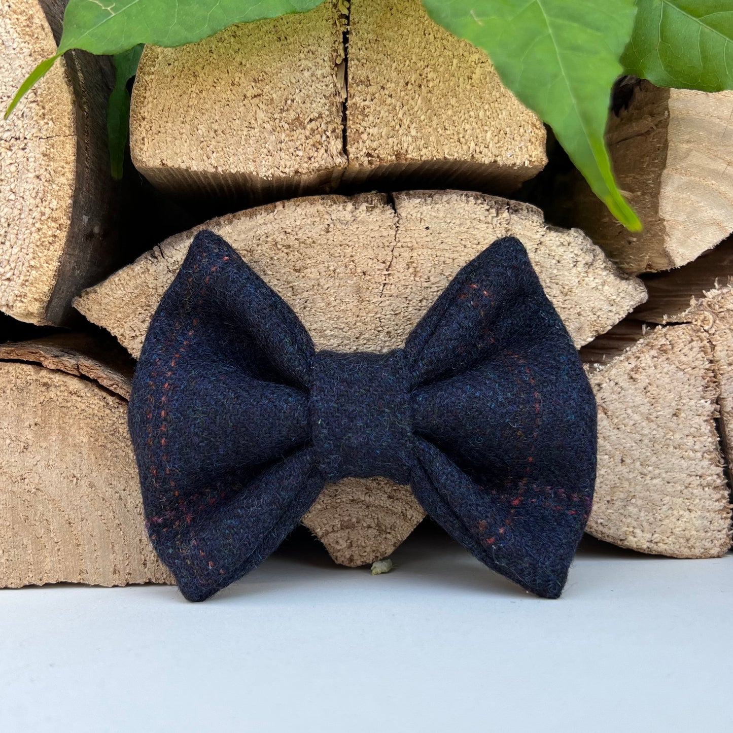 Navy Blue Tweed Dog Collar Bow & Lead Set Hunter & Co.