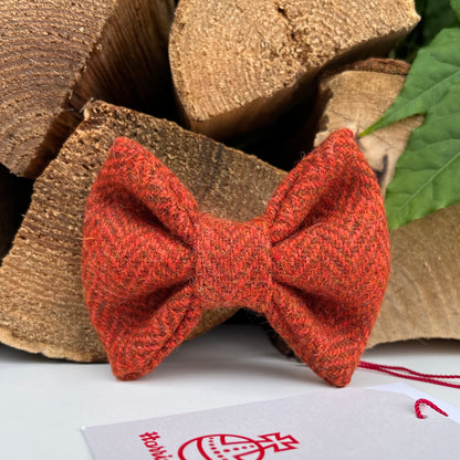 Harris Tweed® Burnt Orange Tweed Dog Collar Bow & Lead Set Hunter & Co.